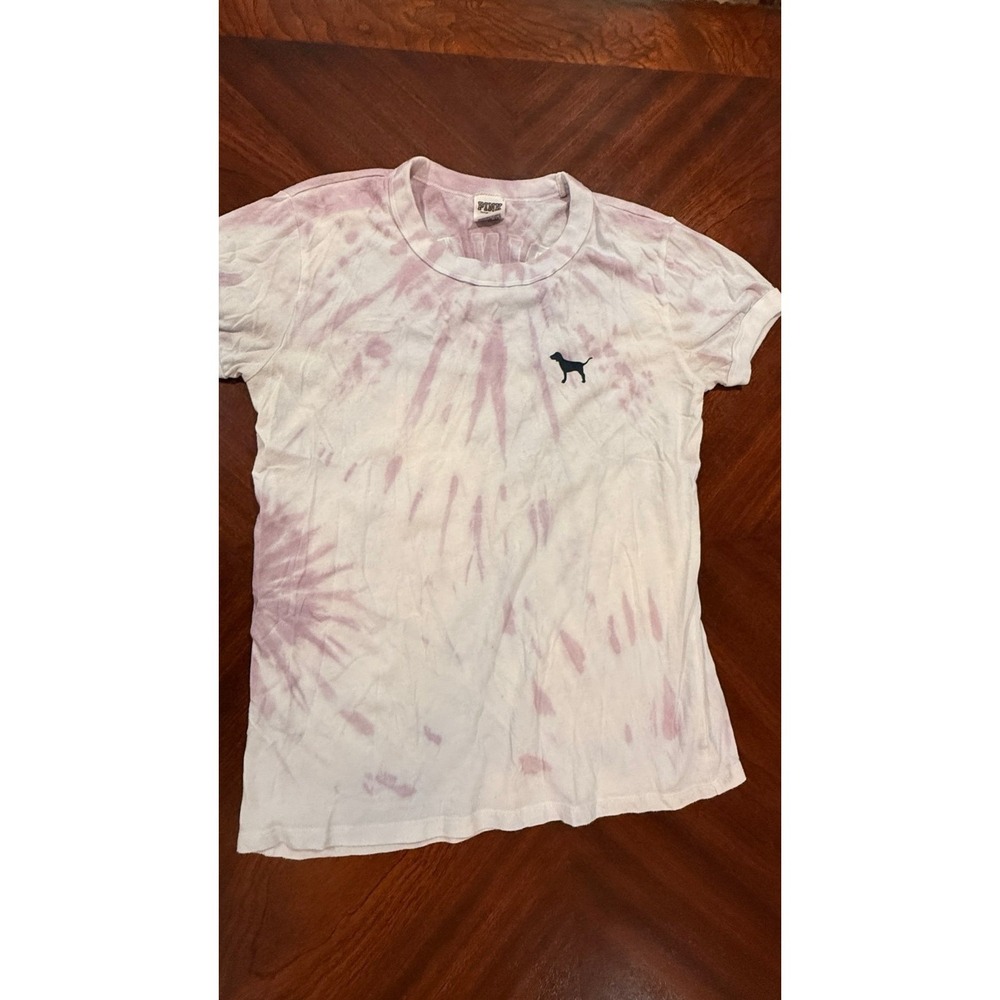 PINK Victoria's Secret Tie Dye Tee Shirt Women's Medium Purple White‎ Logo Top